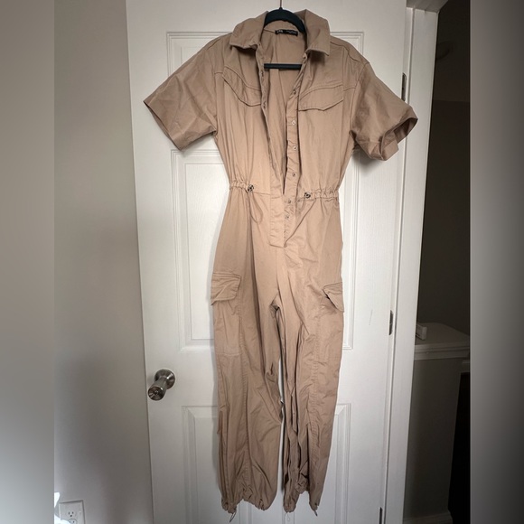 Zara Taupe Short Sleeve Jumpsuit - Picture 2 of 5